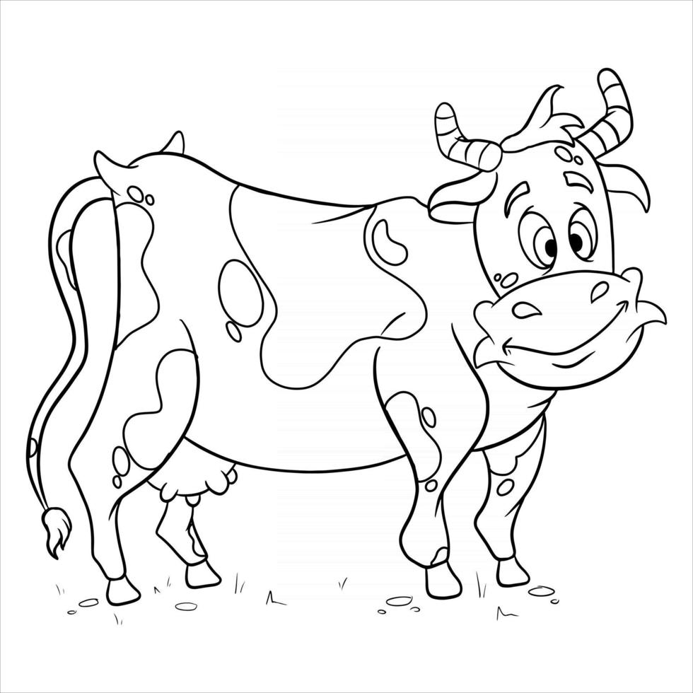 personagem animal vaca engraçada em estilo de linha livro para colorir vetor