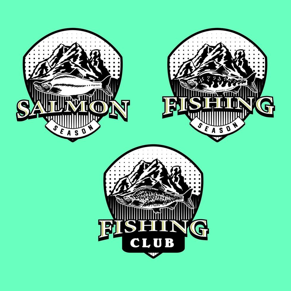 conjunto de emblema do clube de pesca vintage vetor