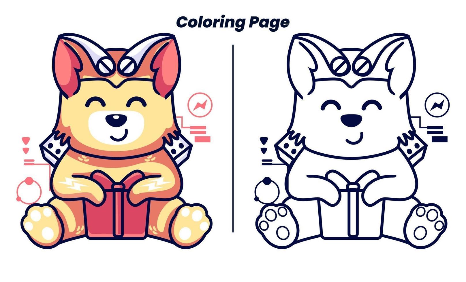 robô gato abre presentes com páginas para colorir vetor