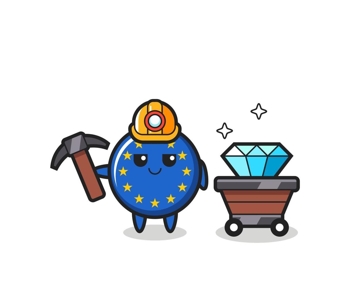 ilustração de personagem do emblema da bandeira da europa como mineiro vetor