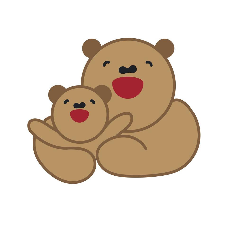 adesivo, cartão com feliz mãe e filho urso pardo vetor