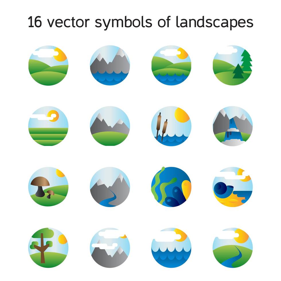 coleção de ícones de paisagem. símbolos da natureza vetor