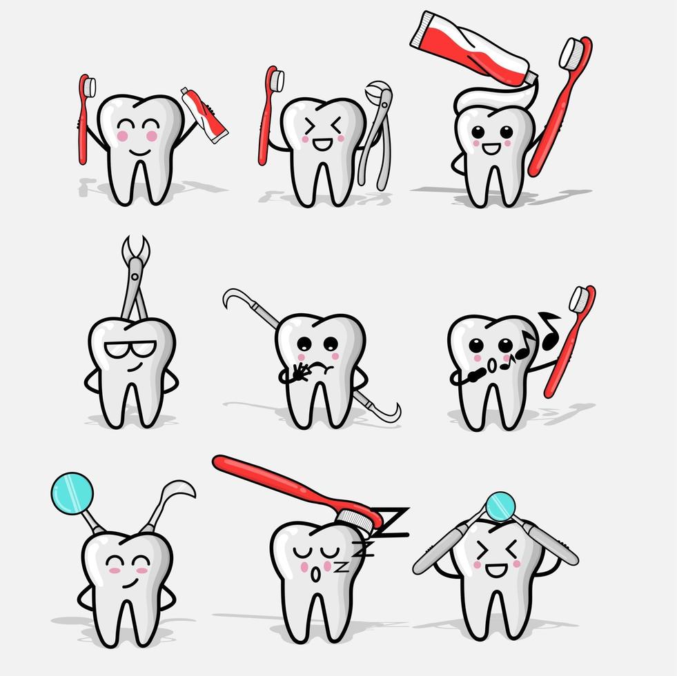 conjunto de dente personagem ilustração vetorial dentes dentais fofos vetor
