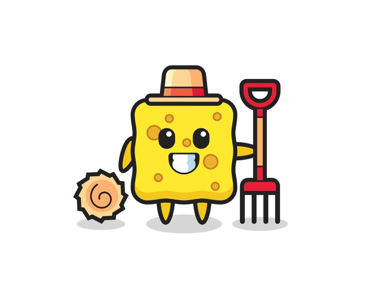 personagem mascote da esponja como fazendeiro vetor