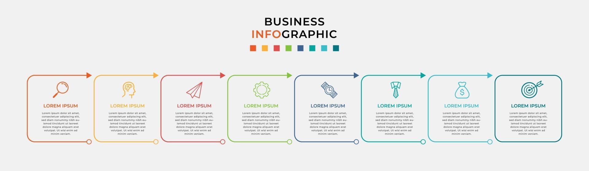 modelo de negócios de design de infográfico com ícones e 8 opções ou etapas vetor