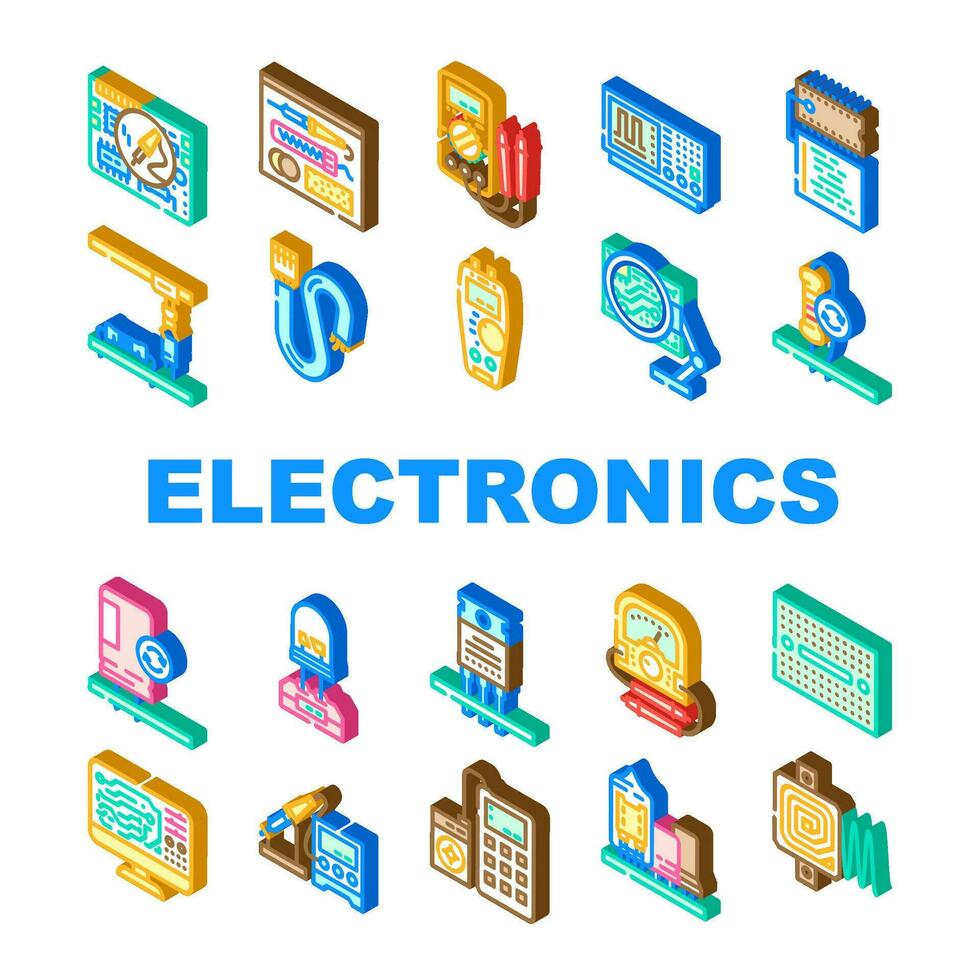 eletrônicos técnico indústria ícones conjunto vetor