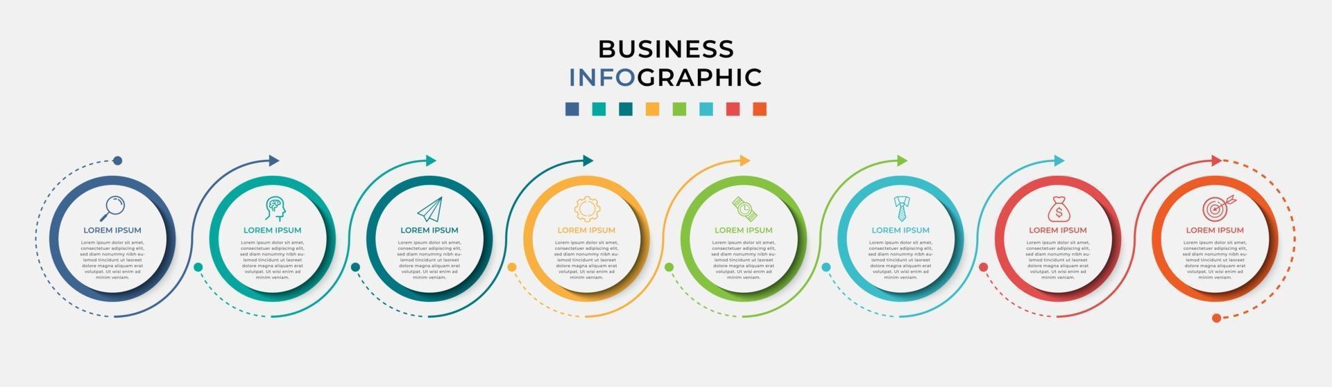 modelo de negócios de design de infográfico com ícones e 8 opções ou etapas vetor