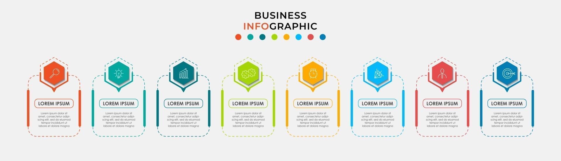 modelo de negócios de design de infográfico com ícones e 8 opções ou etapas vetor