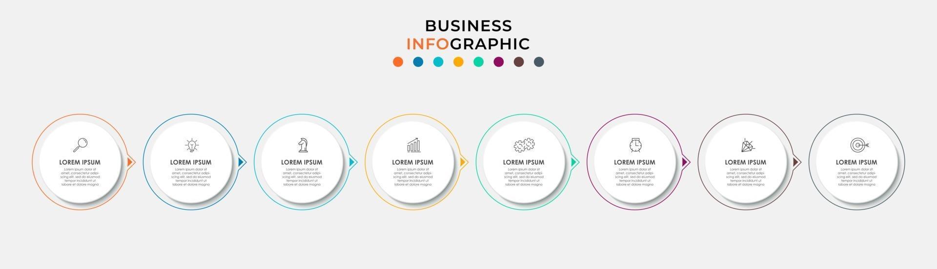 modelo de negócios de design de infográfico com ícones e 8 opções ou etapas vetor