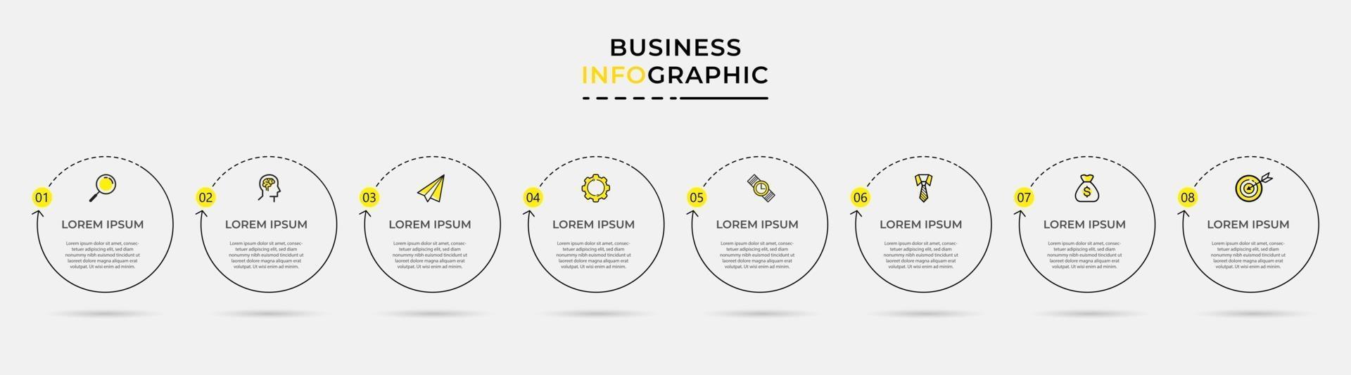 modelo de negócios de design de infográfico com ícones e 8 opções ou etapas vetor