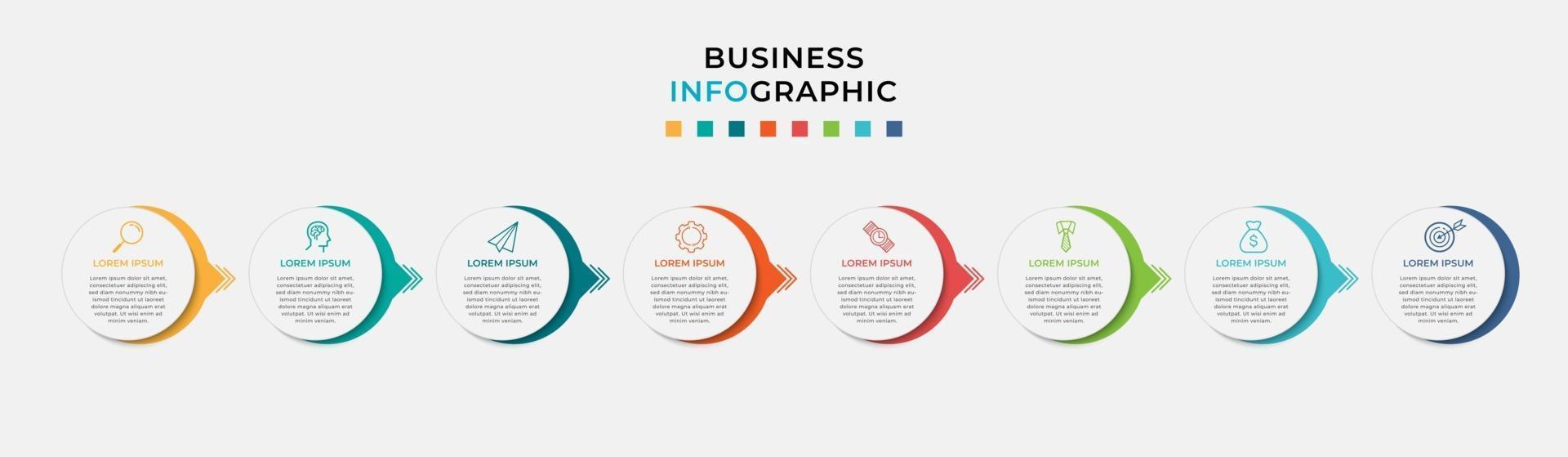 modelo de negócios de design de infográfico com ícones e 8 opções ou etapas vetor