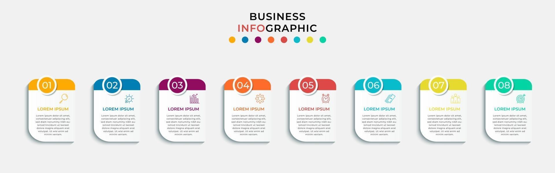 modelo de negócios de design de infográfico com ícones e 8 opções ou etapas vetor