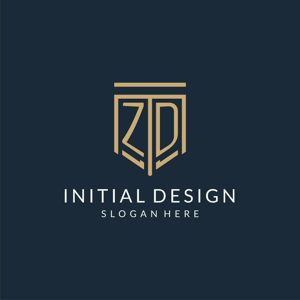 inicial zd escudo logotipo monoline estilo, moderno e luxo monograma logotipo Projeto vetor