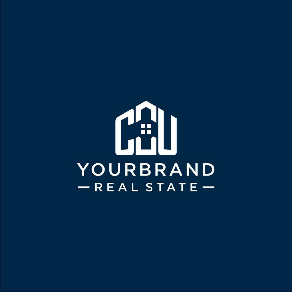 inicial carta cu monograma logotipo com abstrato casa forma, simples e moderno real Estado logotipo Projeto vetor