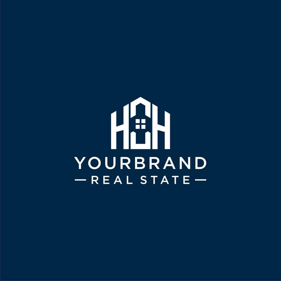 inicial carta hh monograma logotipo com abstrato casa forma, simples e moderno real Estado logotipo Projeto vetor