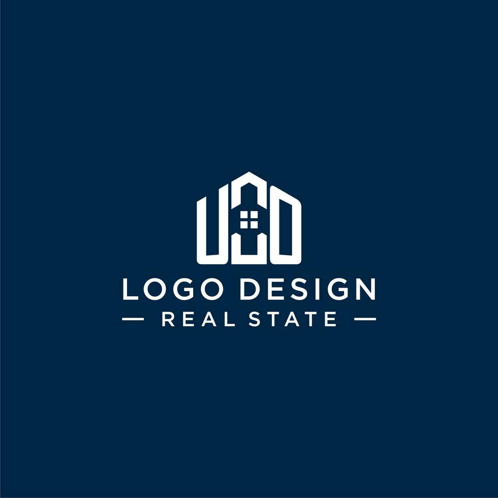 inicial carta uo monograma logotipo com abstrato casa forma, simples e moderno real Estado logotipo Projeto vetor