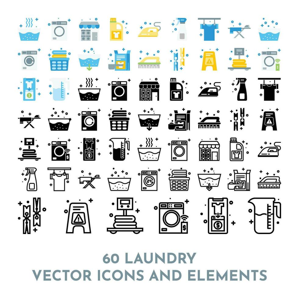 vetor colori lavando ícones e lavanderia símbolos dentro plano estilo