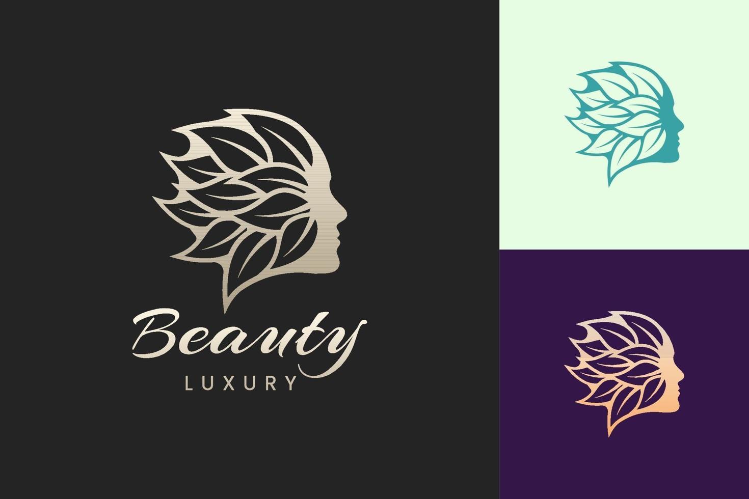 modelo de logotipo de cuidados de beleza facial em estilo moderno e luxuoso vetor