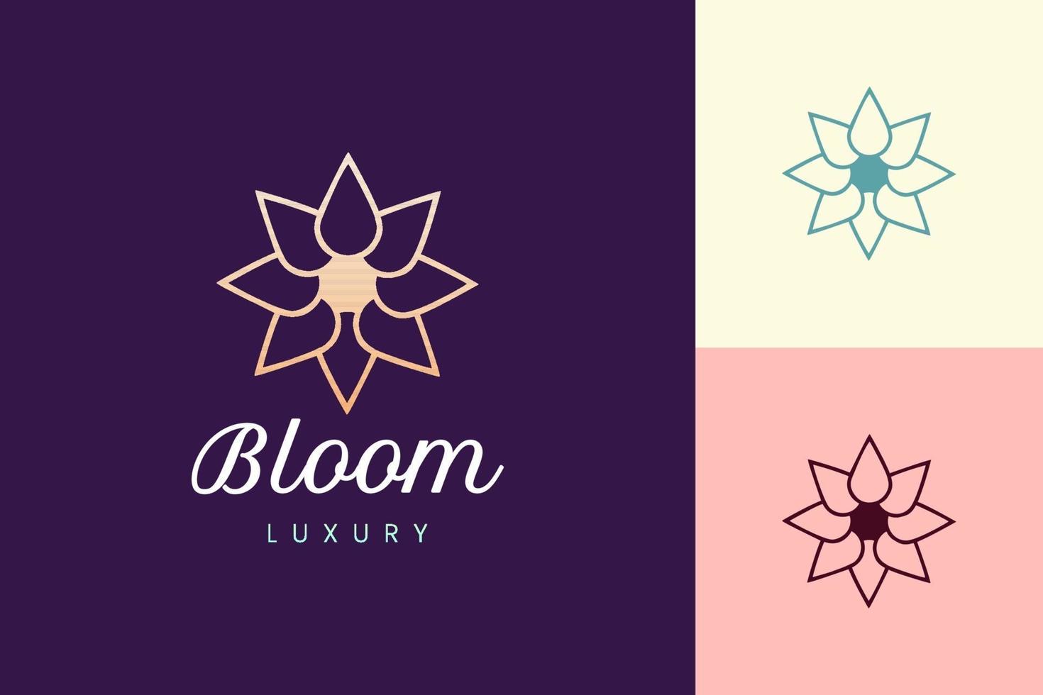 modelo de logotipo de cuidados de beleza em forma de flor de luxo vetor