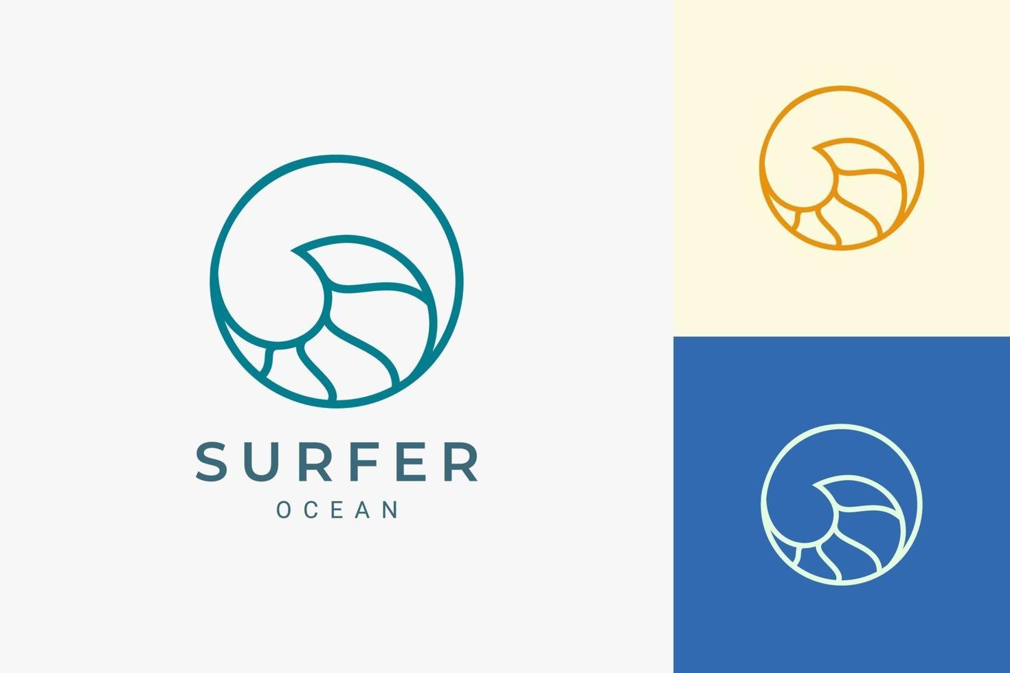 logotipo do tema marinho ou aquático em forma de círculo simples de ondas do oceano vetor