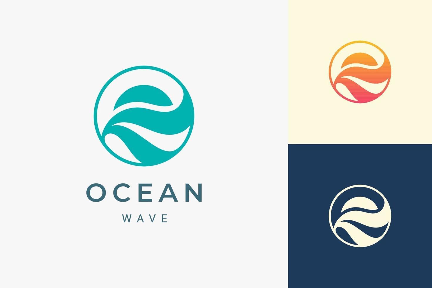 logotipo do mar ou à beira-mar com formato simples de sol e oceano vetor