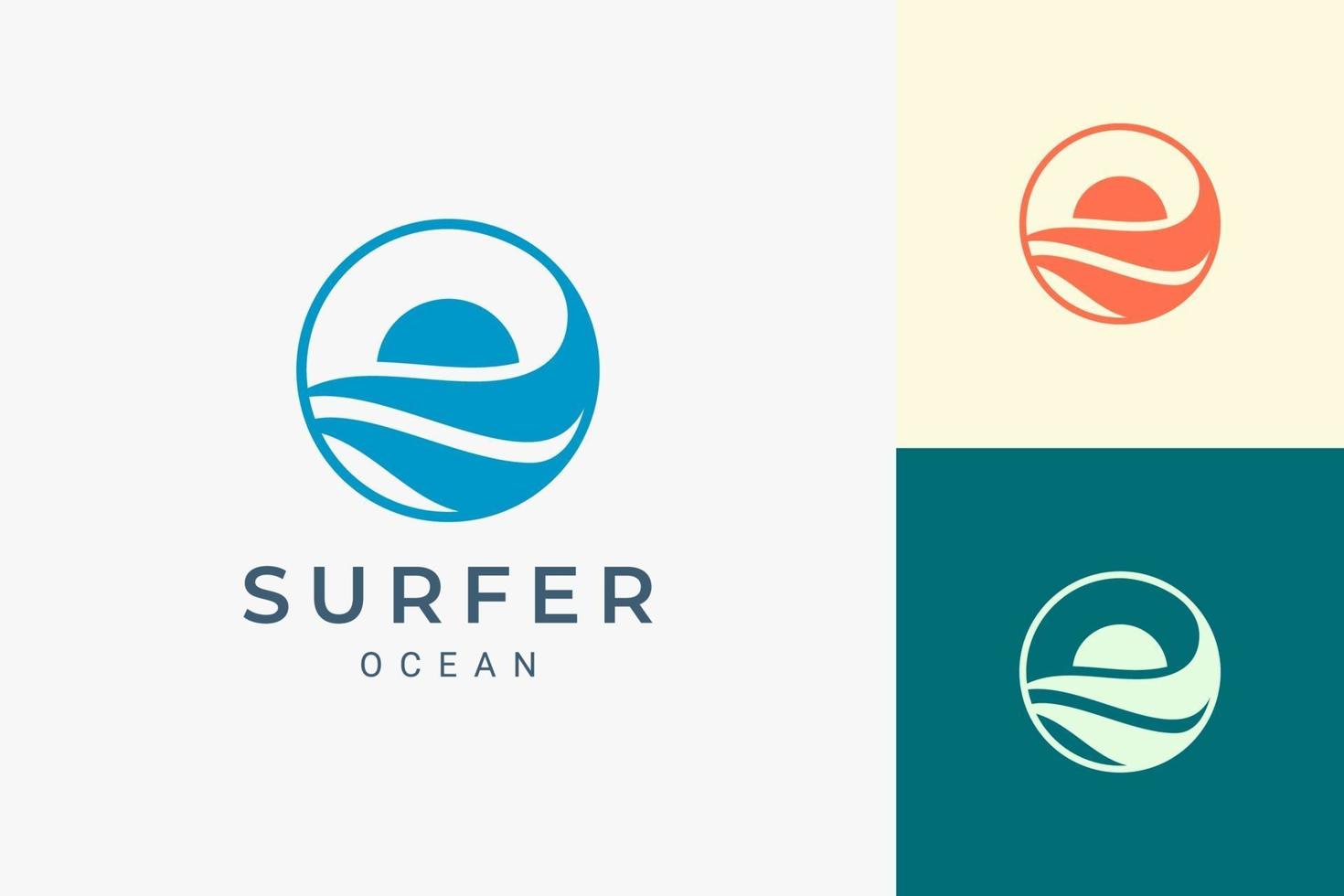 logotipo do mar ou à beira-mar com formato simples de sol e oceano vetor