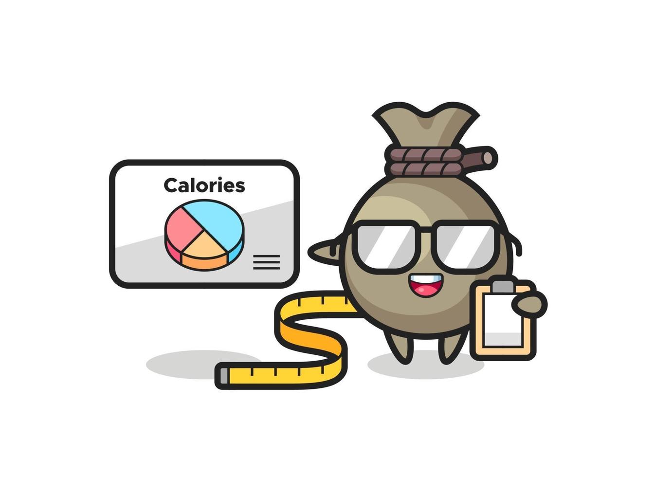 ilustração do mascote do saco de dinheiro como nutricionista vetor