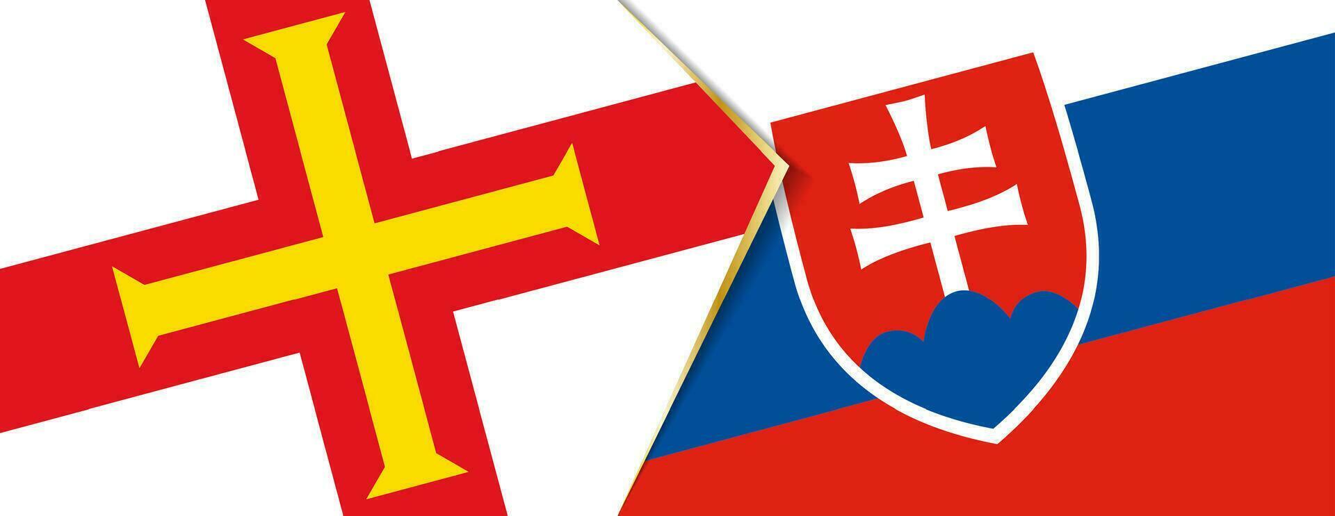 Guernsey e Eslováquia bandeiras, dois vetor bandeiras.