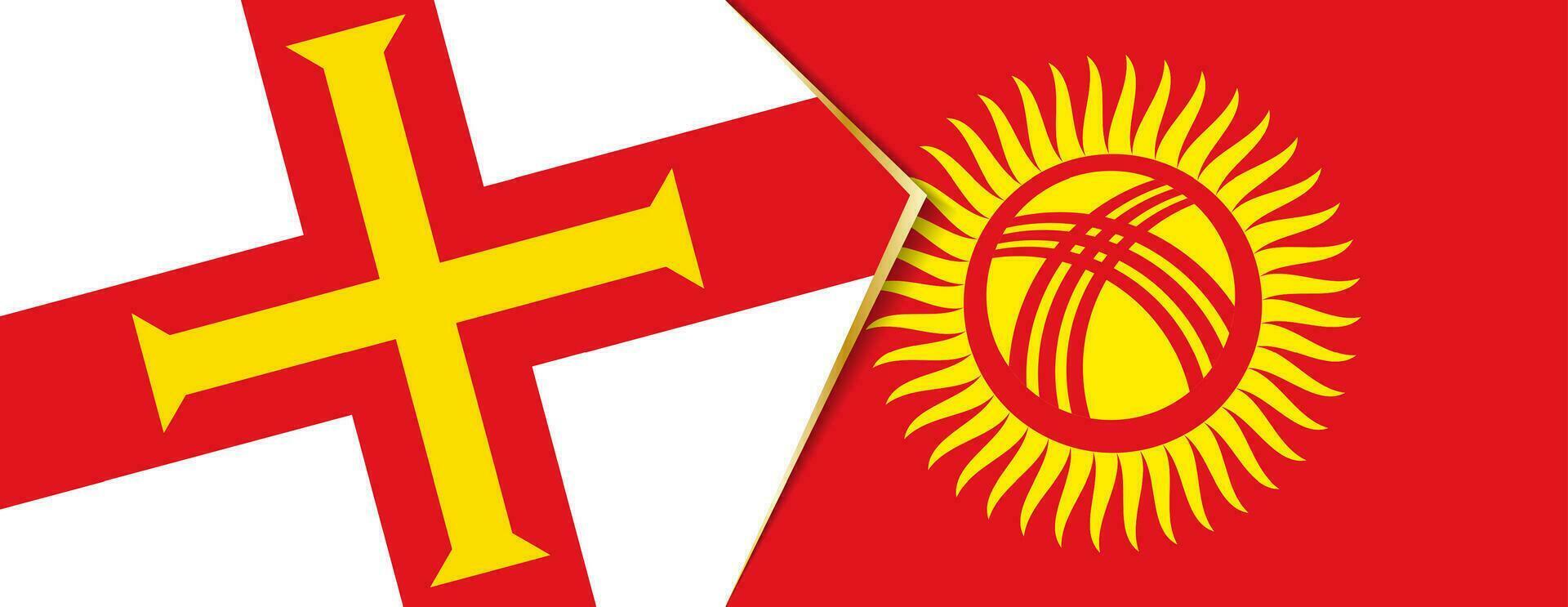Guernsey e Quirguistão bandeiras, dois vetor bandeiras.