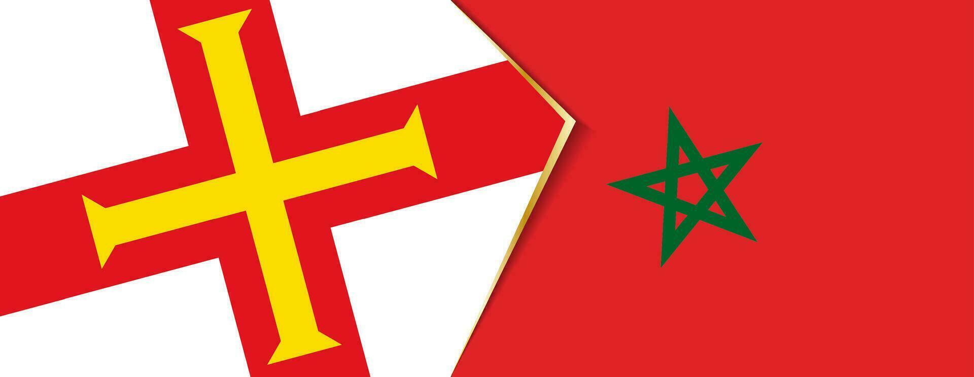 Guernsey e Marrocos bandeiras, dois vetor bandeiras.