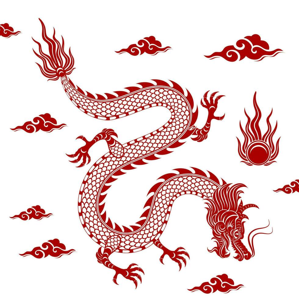tradicional vermelho chinês Dragão vetor