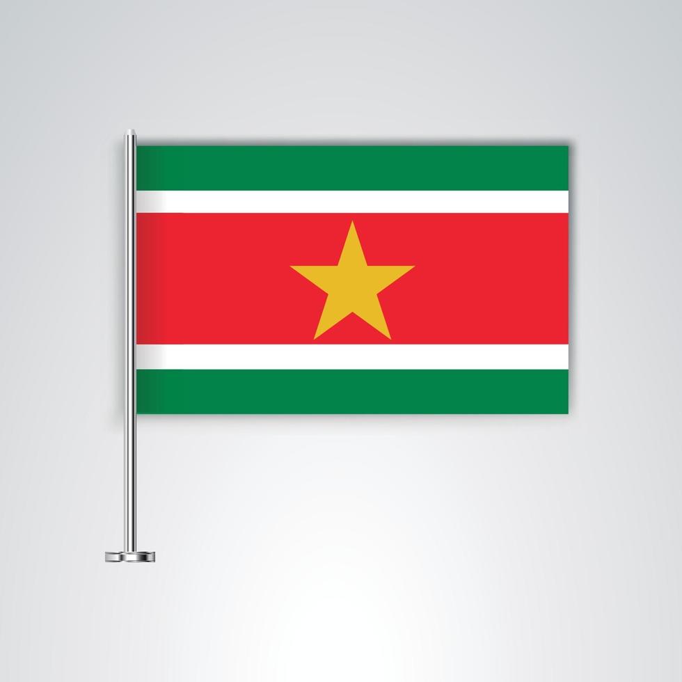 bandeira do suriname com haste de metal vetor