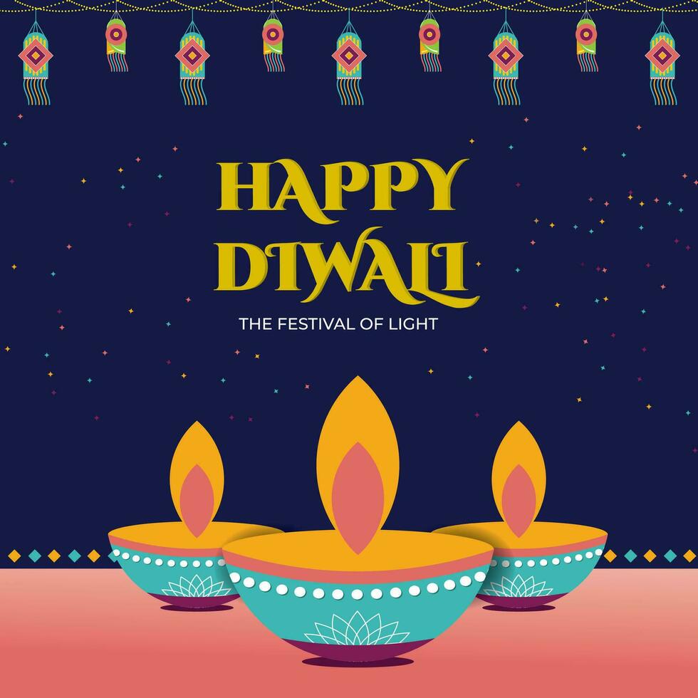 feliz diwali social meios de comunicação Projeto azul combinação vetor