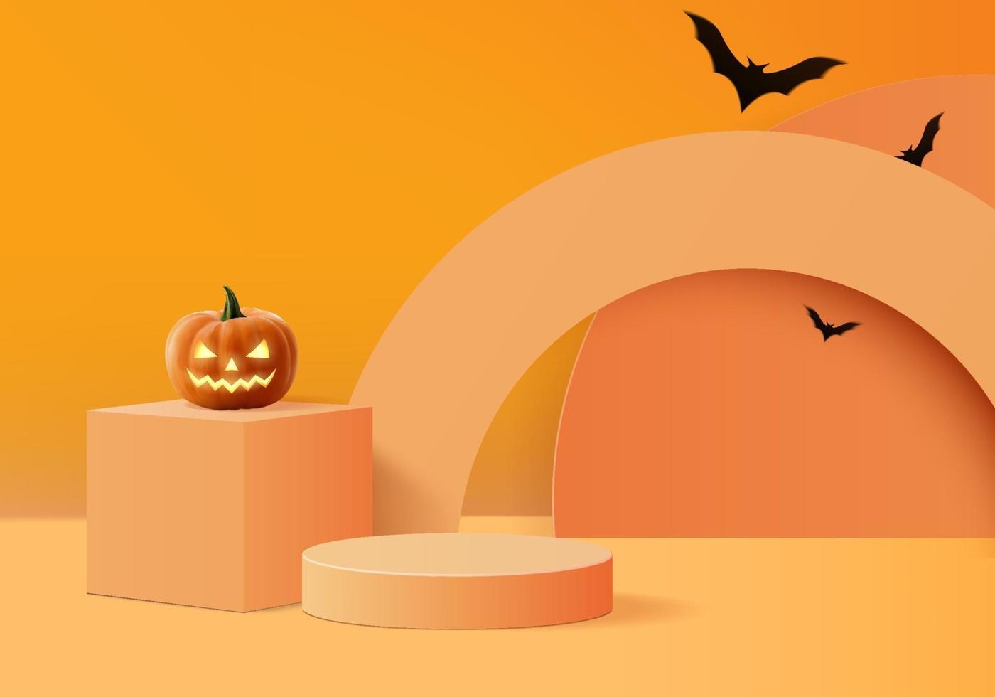 3D halloween mínimo de fumaça e pódio de abóbora para histórico de produtos vetor