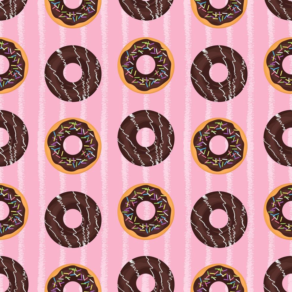 padrão sem emenda de donut. rosquinhas de chocolate em um fundo rosa vetor