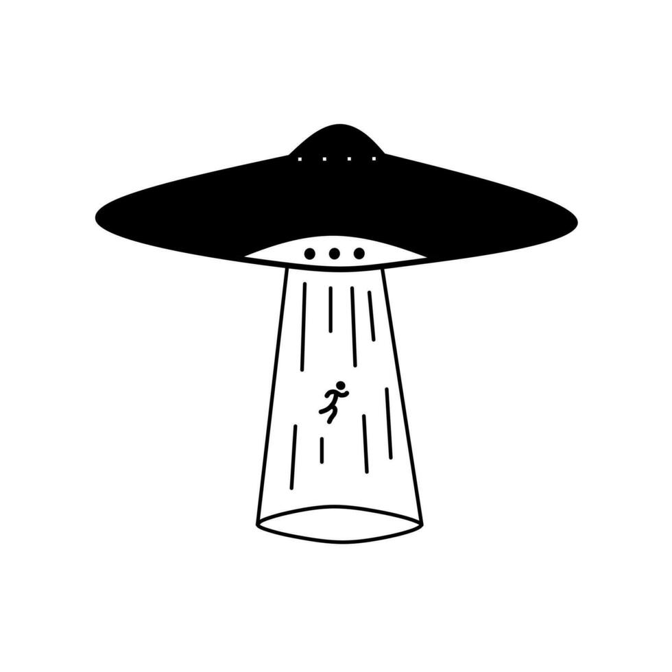 UFO experimentar para raptar uma pessoa com Está viga luzes. vetor