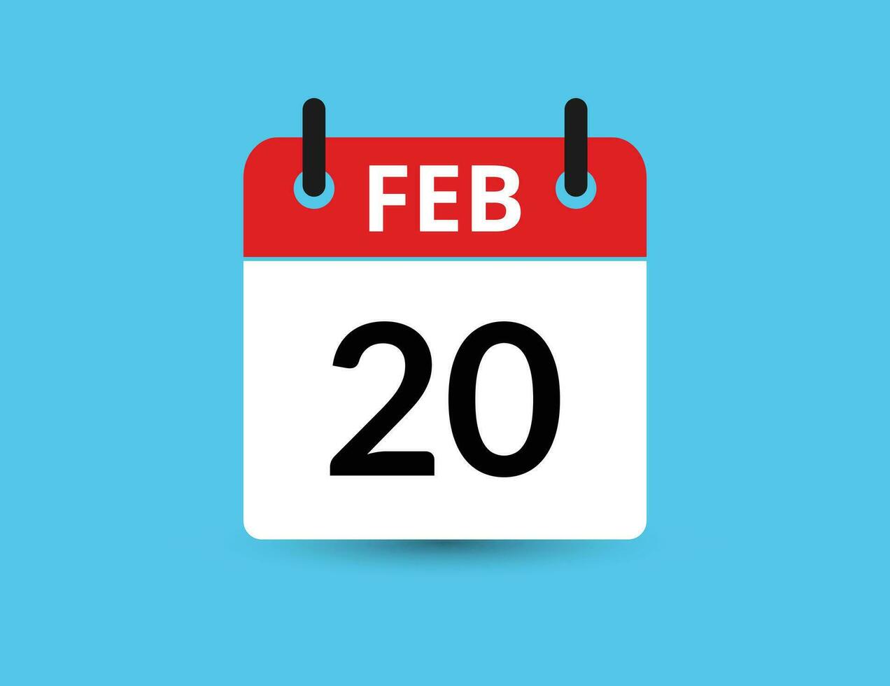 fevereiro 20. plano ícone calendário isolado em azul fundo. encontro e mês vetor ilustração