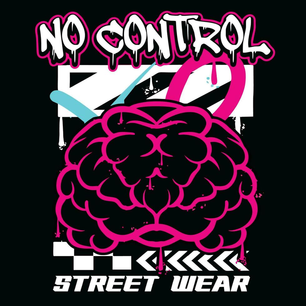 grafite cérebro rua vestem ilustração com slogan não ao controle vetor