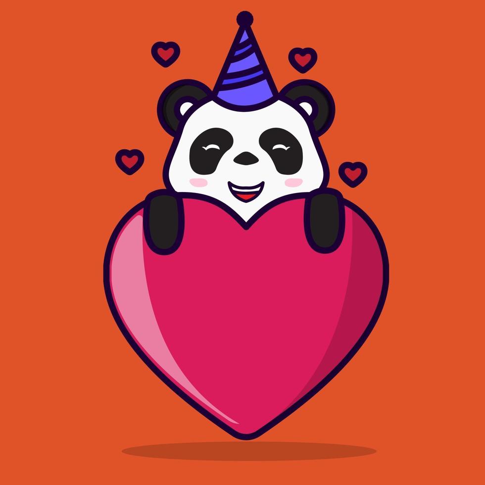 ilustração do panda com forma de amor e chapéu de aniversário vetor