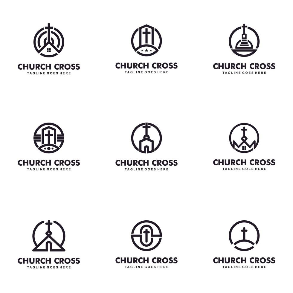 cruz de igreja cristã com logotipo definido ícone ilustração vetorial design vetor