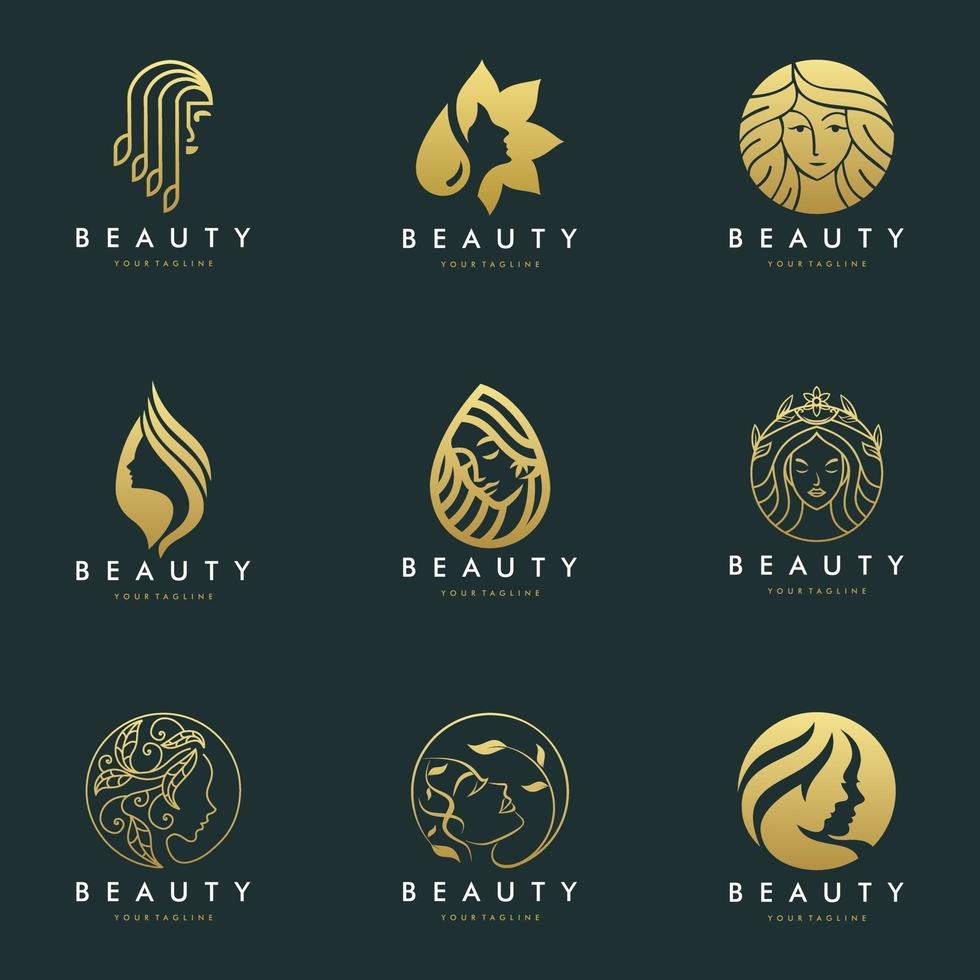 conjunto de designs de ilustração de ícone de vetor de logotipo de salão de cabeleireiro feminino
