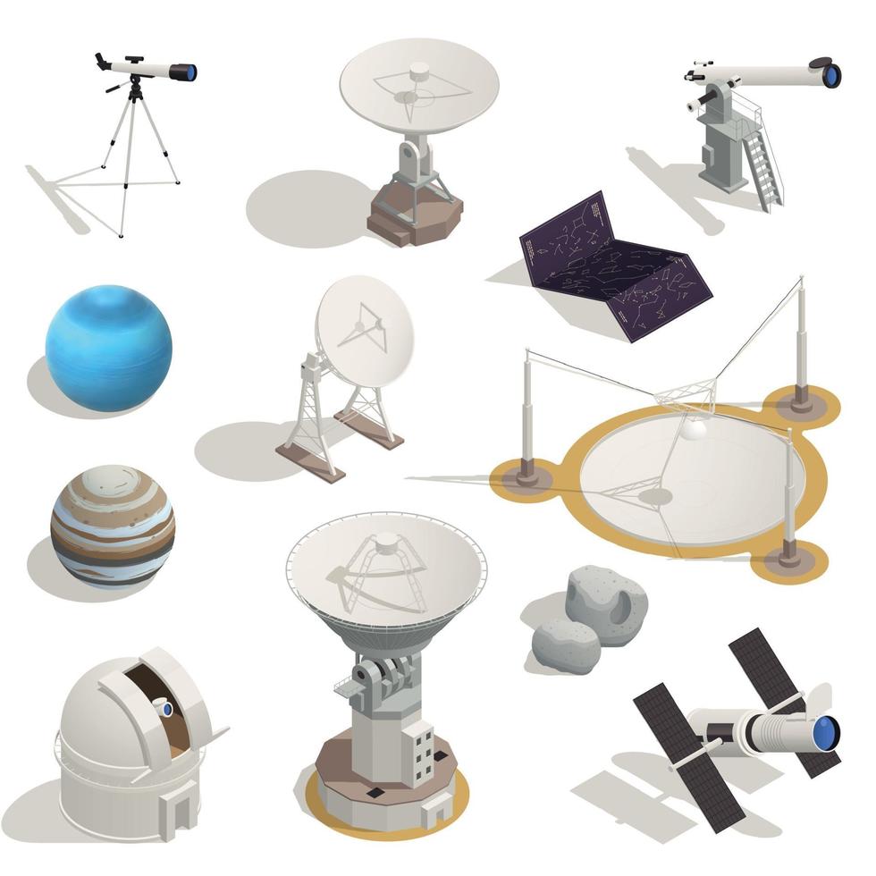 conjunto de ícones isométricos de astronomia vetor