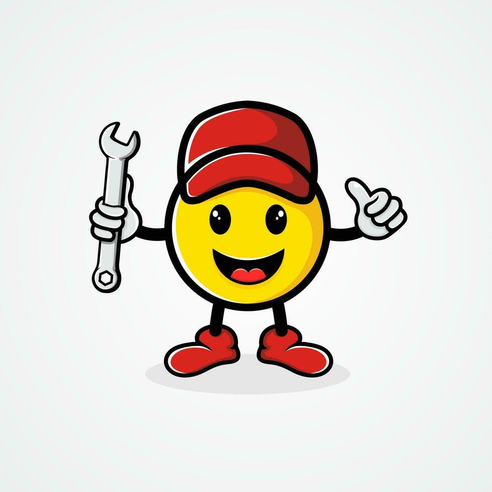 fofa emoji automotivo ilustração, segurando chave para reparar. vetor