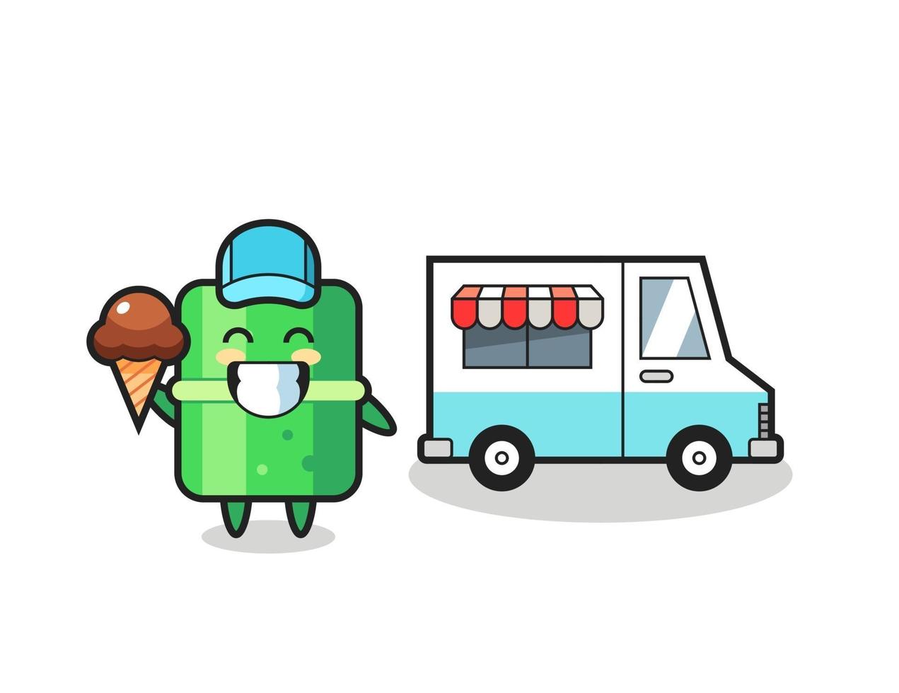 desenho de mascote de bambu com caminhão de sorvete vetor