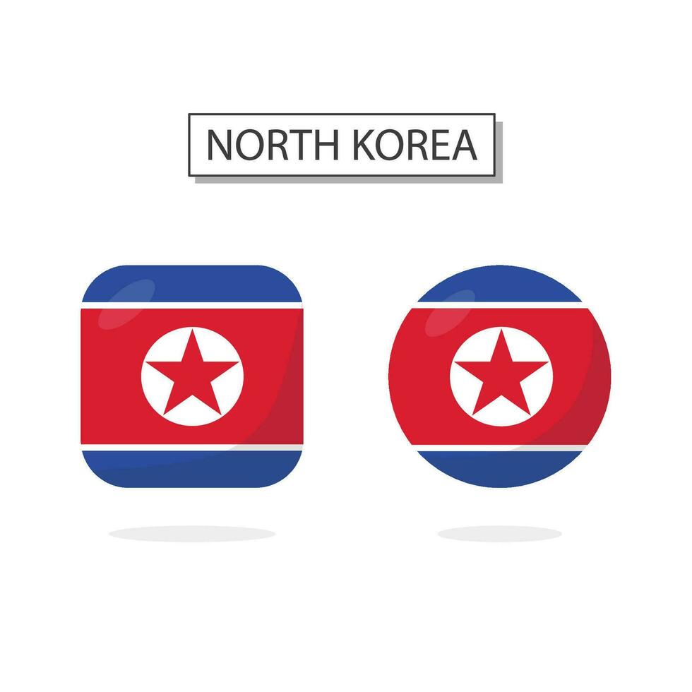 bandeira do norte Coréia 2 formas ícone 3d desenho animado estilo. vetor