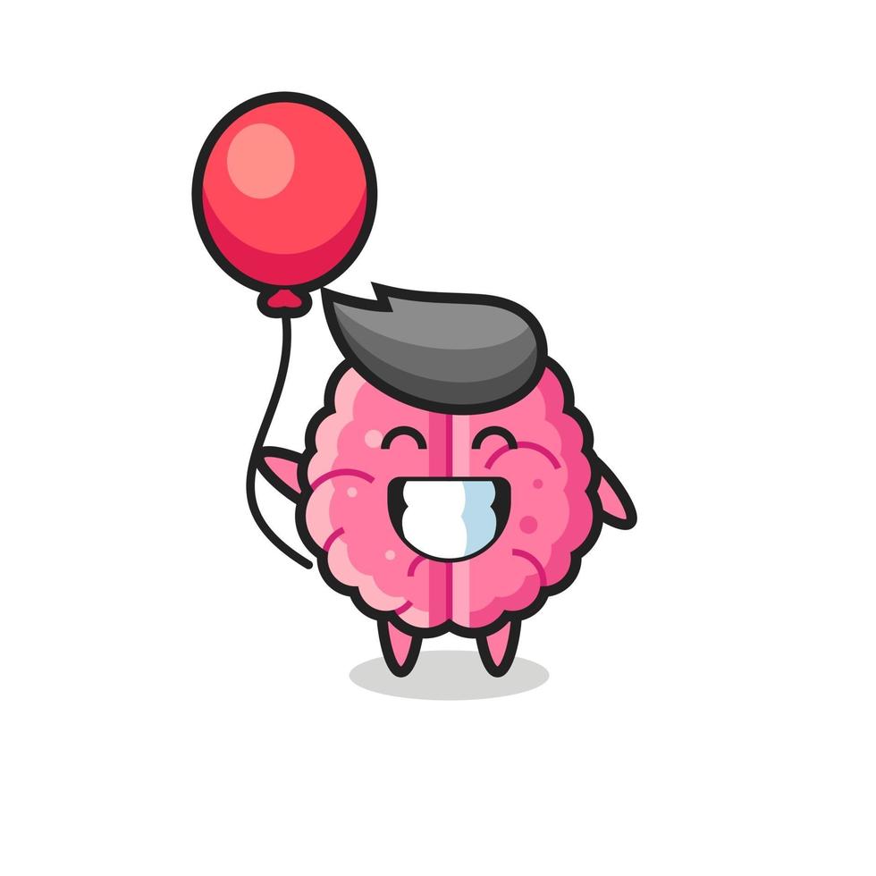 ilustração do cérebro mascote jogando balão vetor