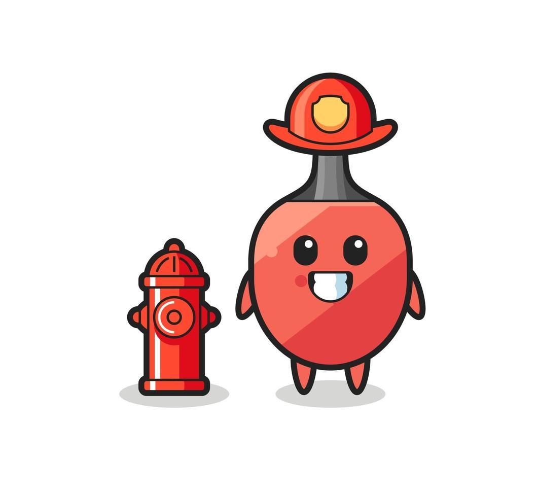 personagem mascote da raquete de tênis de mesa como bombeiro vetor