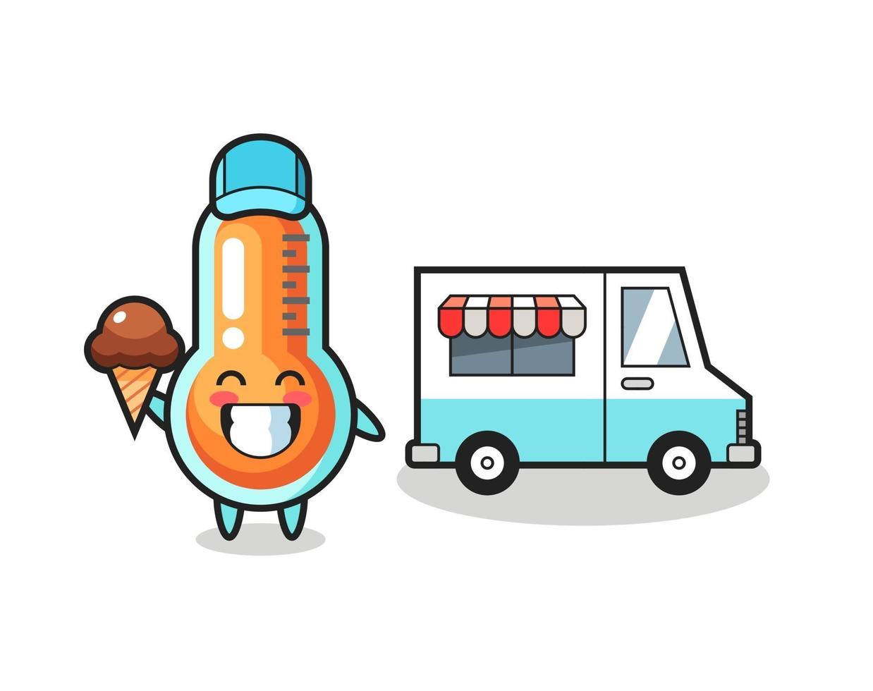 desenho de mascote de termômetro com caminhão de sorvete vetor