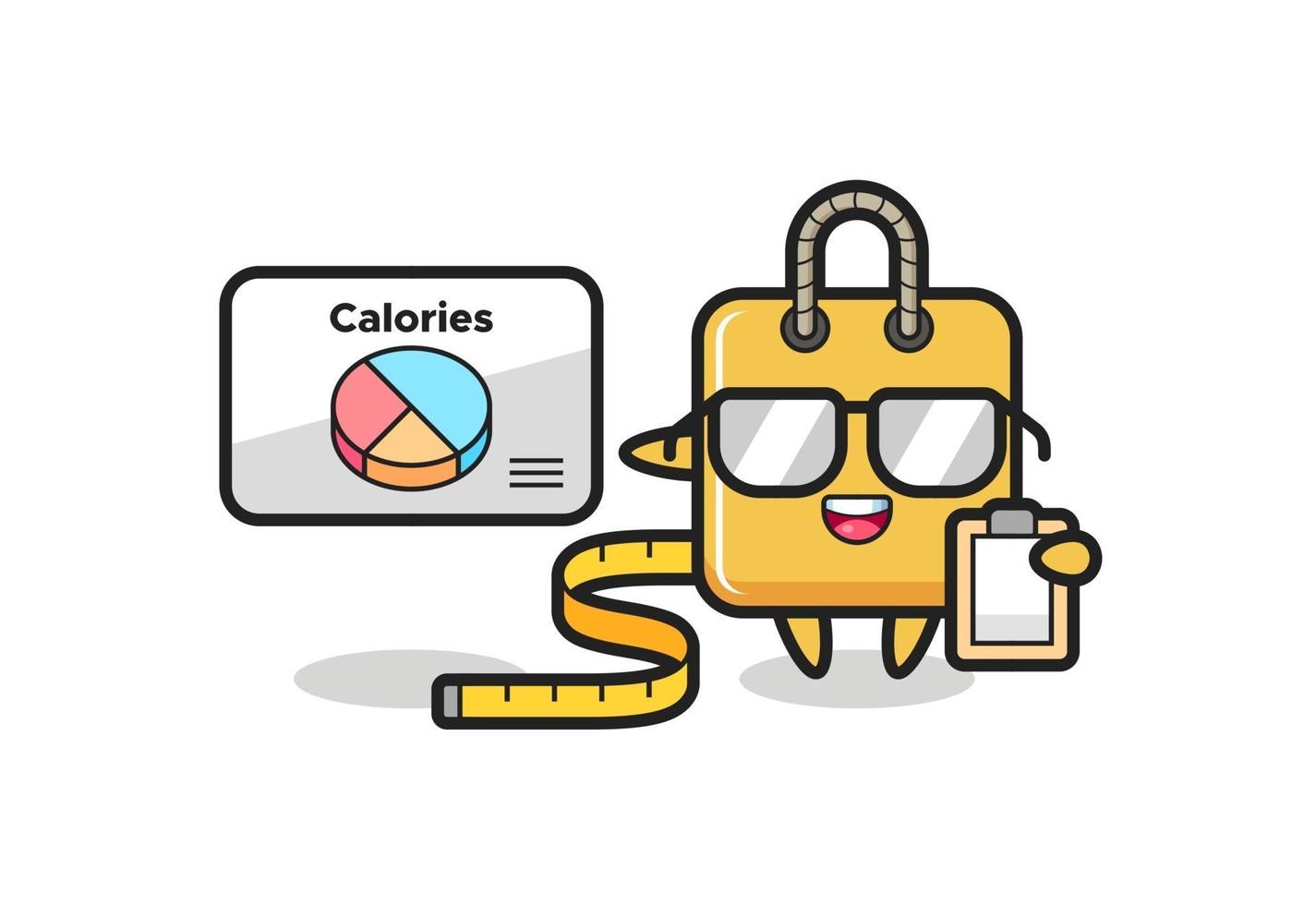 ilustração do mascote da sacola de compras como nutricionista vetor