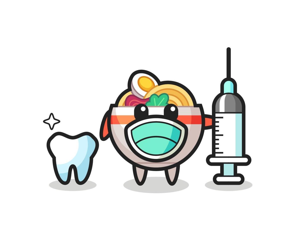 personagem mascote da tigela de macarrão como dentista vetor